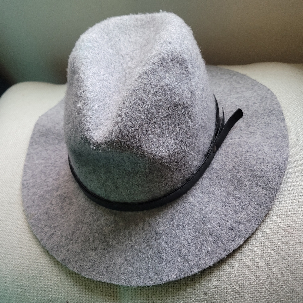 Gray Wool Fedora Hat with Black Band
